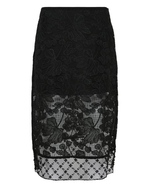 3.1 Phillip Lim Black Floral-Lace Midi Skirt