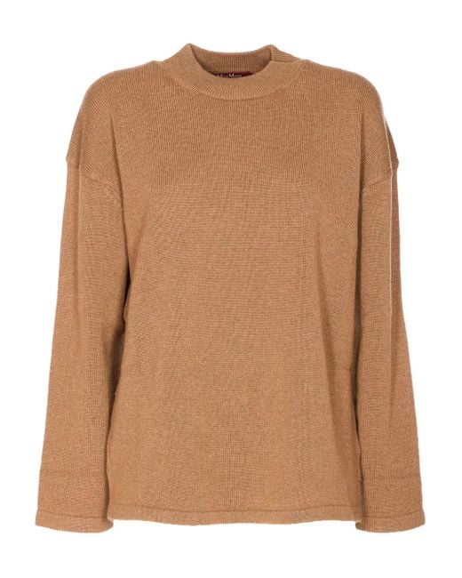 Max Mara Brown Crewneck Side-Split Sweater