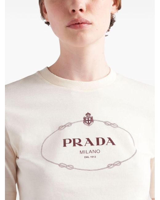 T-shirt crop à logo imprimé Prada en coloris White