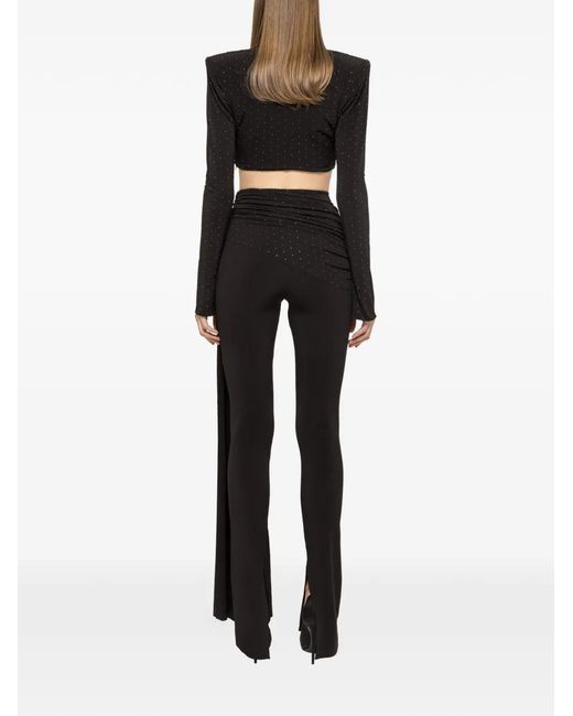 Nissa Black Rhinestone-Embellished Crop Top