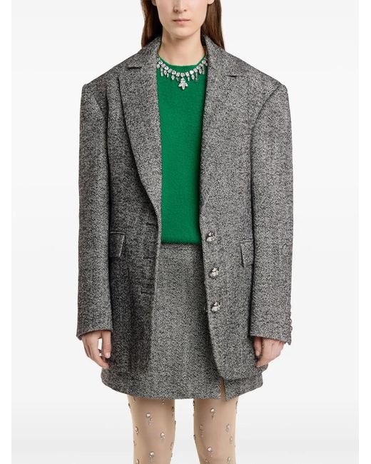 Rabanne Black Herringbone-Pattern Wool Blazer