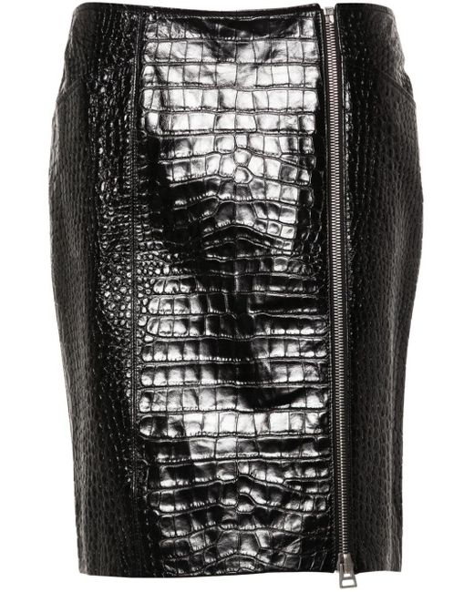 Tom Ford Black Leder-Minirock mit Kroko-Effekt