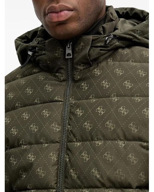Guess Gray Hooded Patterned Puffer Jacket for men