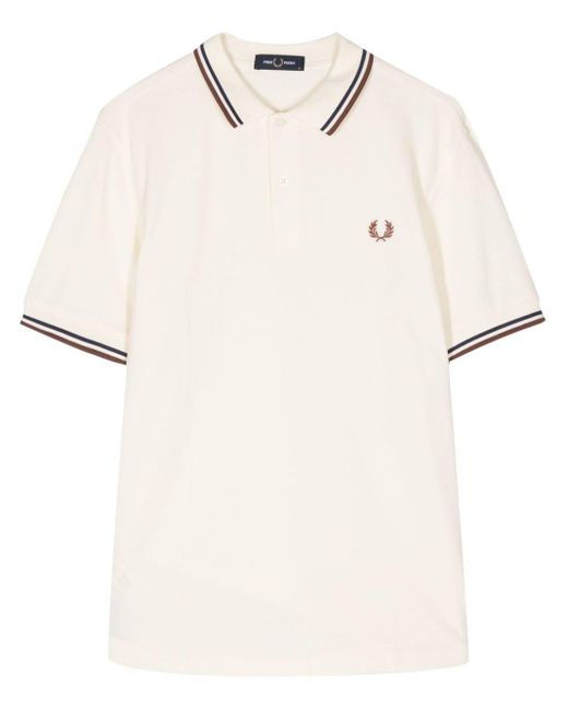 Embroidered-logo cotton polo shirt di Fred Perry in Natural da Uomo