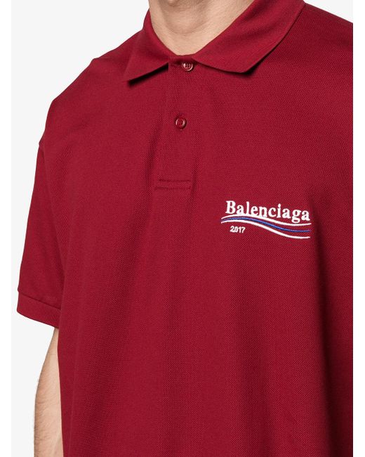 Balenciaga Cotton Short Sleeve Logo Polo Shirt in Red for Men | Lyst