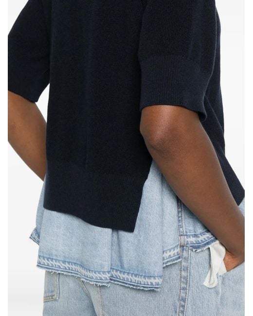 Sacai Gebreide Trui Met Denim Vlakken in het Black