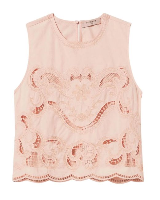 Twinset Pink Broderie-Anglaise Sleeveless Top