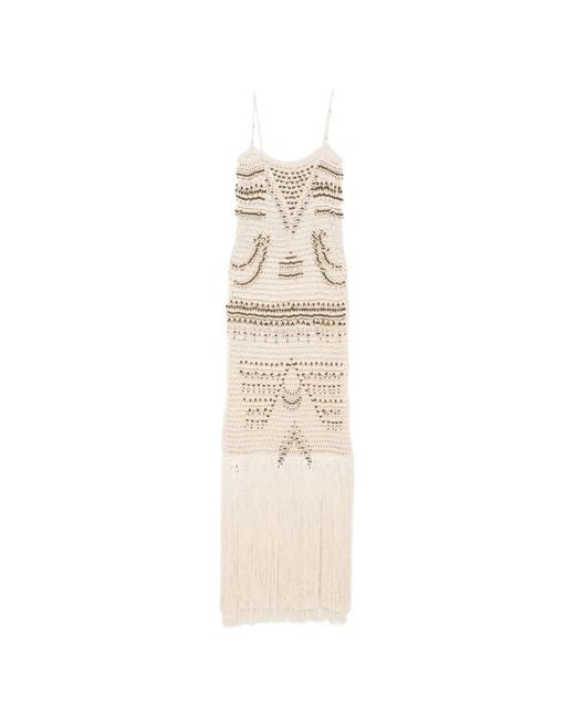 Bless White Takara Bead-Embellished Fringed Maxi Dress