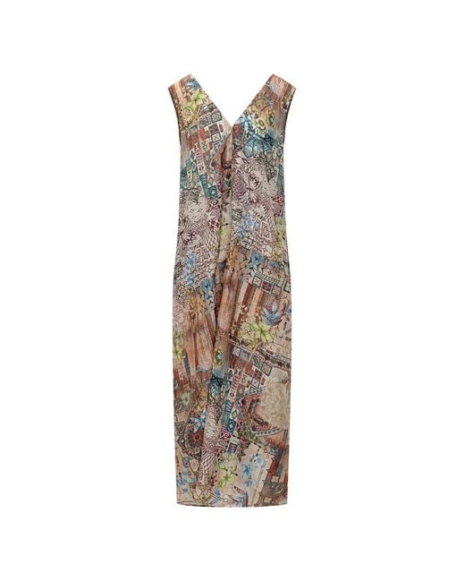 Momoní White V-Neck Printed Dress