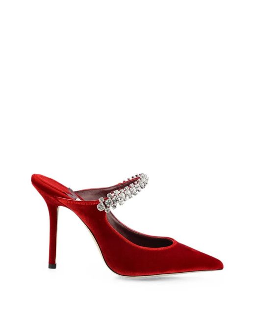 Jimmy Choo Red Bing Crystal-Embellished Velvet Mules