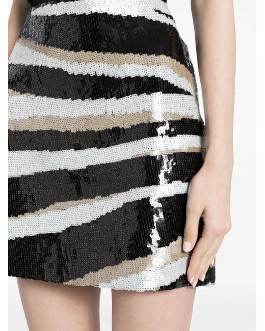 Elie Saab Black Zebra-Print Sequin-Embellished Miniskirt