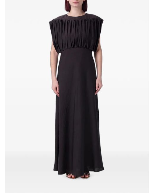 Tela Black Gathered Sleeveless Maxi Dress