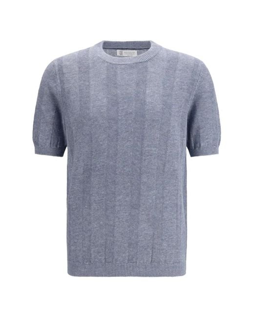 Brunello Cucinelli Blue Pull À Manches Courtes for men