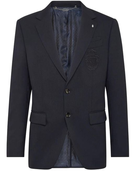 Billionaire Blue Logo-Patch Single-Breasted Blazer for men