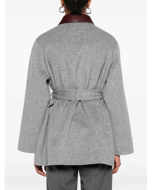 Maje Gray Wool-Blend Belted Coat