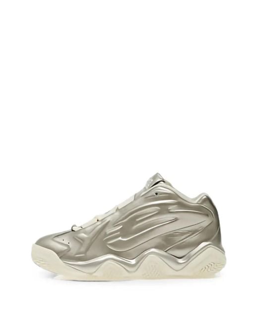 Y-3 White X Adidas Megaball Metallic-Effect Logo-Embossed Sneakers
