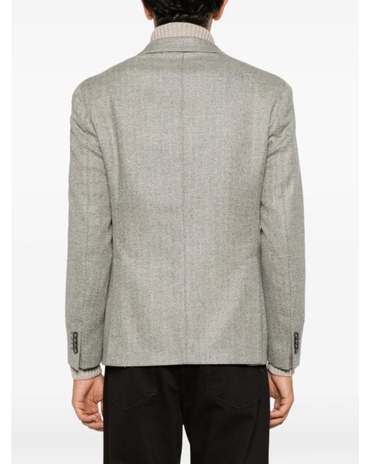 Luigi Bianchi Gray Herringbone-Pattern Single-Breasted Blazer for men