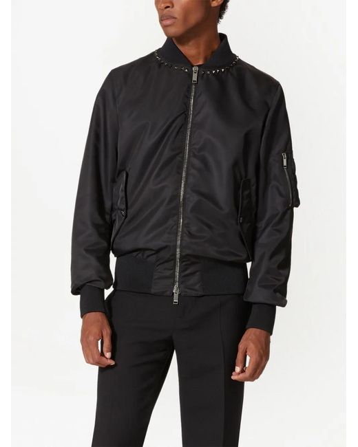 Valentino Garavani Black Untitled Studs Bomber Jacket for men