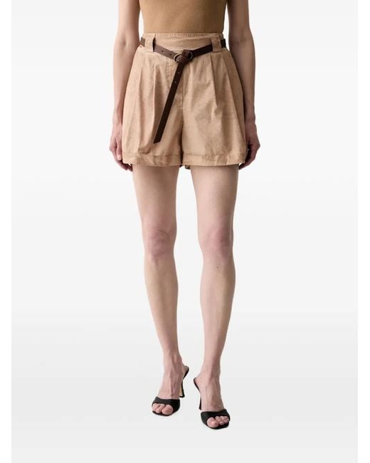 Haveone Natural Belted Pleated Tailored Shorts