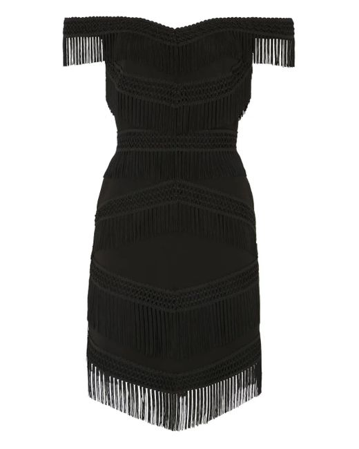 Temperley London Black Off-Shoulder Fringed Dress