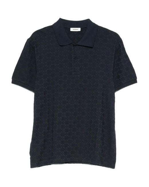 Sandro Blue Square Cross Jacquard Polo for men