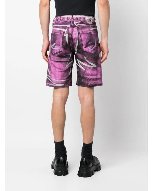 Moschino Red Shadows & Squiggles Denim Shorts for men