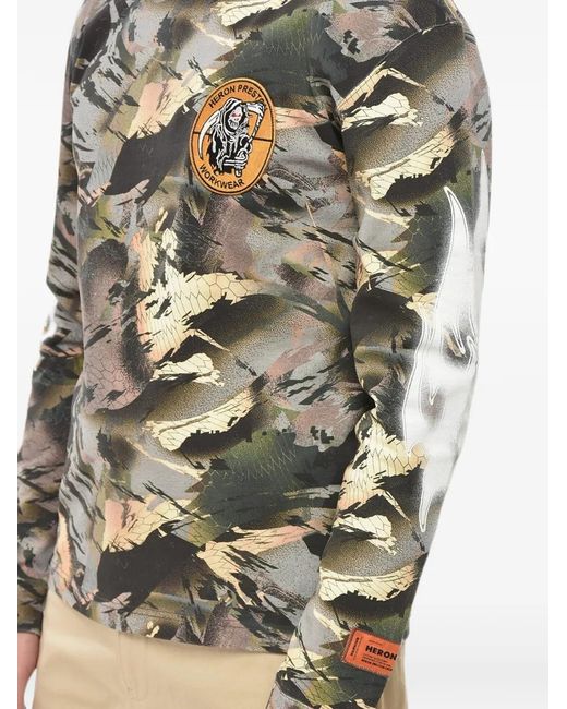 Heron Preston Gray Camouflage-Print Long-Sleeve Sweater for men