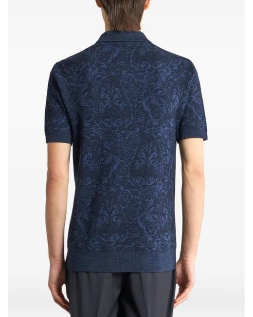 Etro Blue Paisley-Pattern Polo Shirt for men