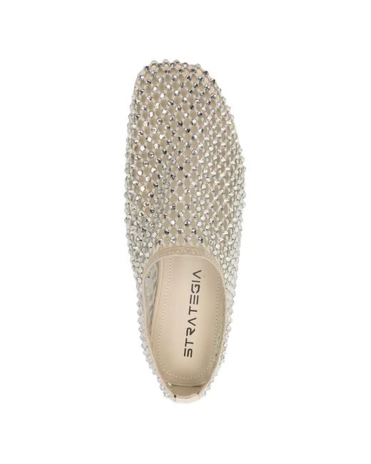 strategia shoes White Rhinestone-Embellished Ballet Flats