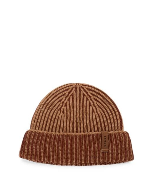 Sease Brown Ribbed-Knit Beanie Hat for men