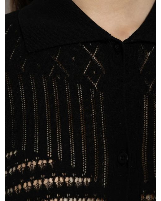 Akep Black Pointelle-Knit Long-Sleeve Cardigan
