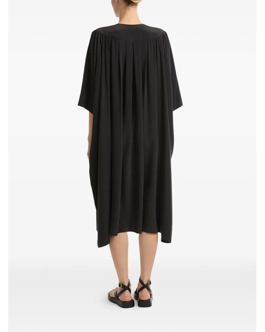 Yves Salomon Black V-Neck Tie Silk Midi Dress