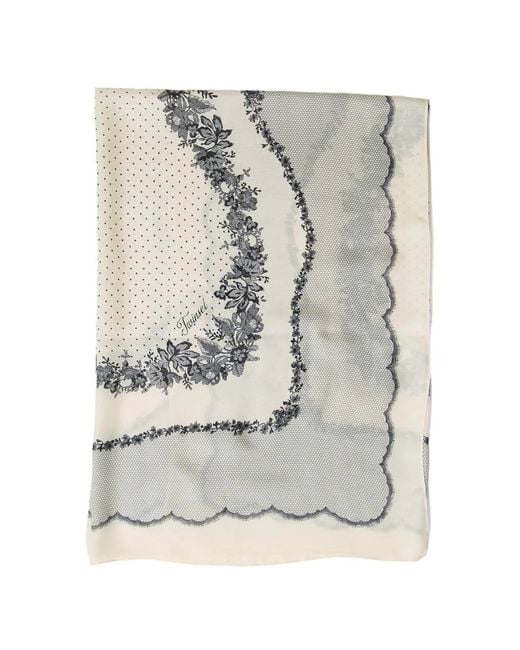 Twinset Gray Kefiah With Polka-Dot And Lace-Print