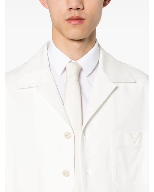 Valentino Garavani White Rubberized-Logo Canvas Shirt Jacket for men