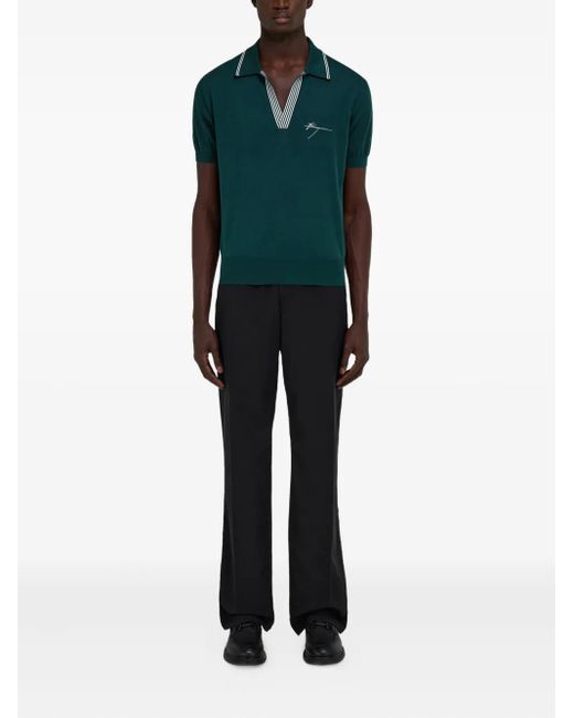 Ferragamo Green Striped-Collar T-Shirt for men