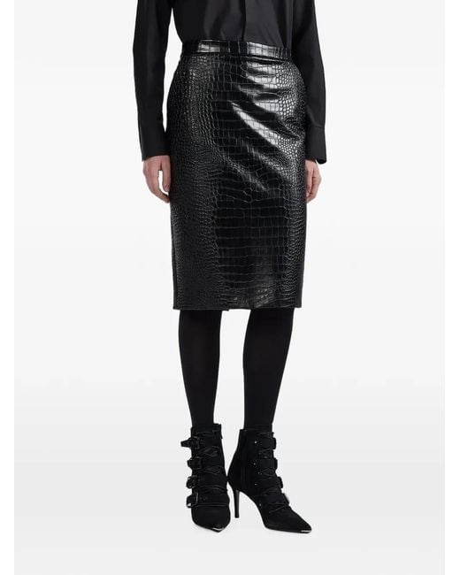 Barbara Bui Black Jupe Crayon À Embossage Façon Croco