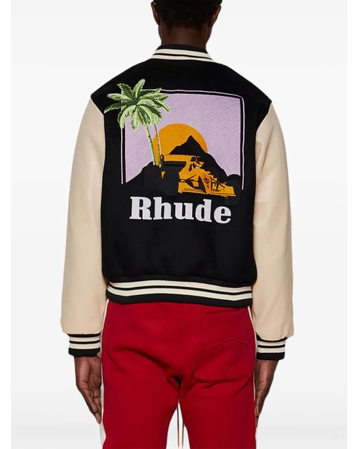 Rhude Black Logo-Embroidered Bomber Jacket for men