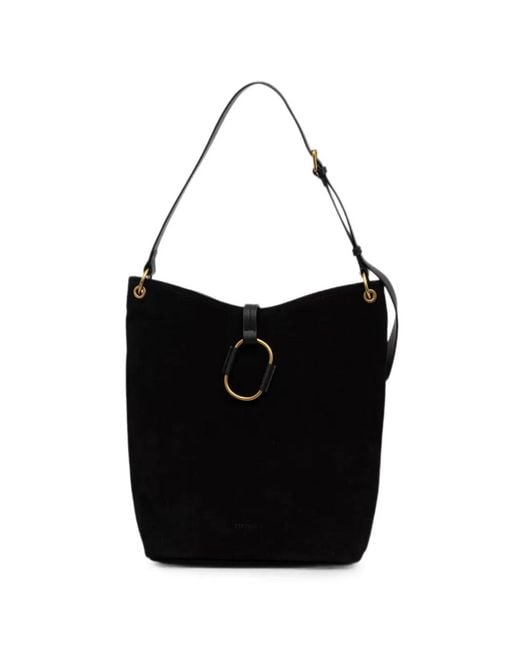 Twinset Black Suede Leather-Trim Tote Bag