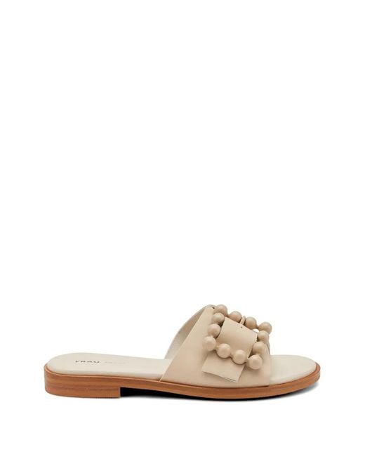 Frau White Beaded-Buckle Leather Sandals
