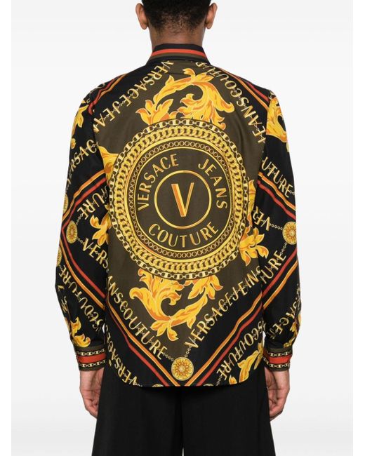 Versace Yellow Chain Couture-print Cotton Shirt for men