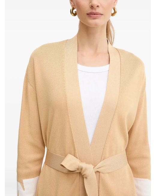 Elisabetta Franchi White Tie-Waist Pocket Knitted Coat