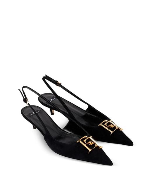 Elisabetta Franchi Black Suede Slingback Pumps