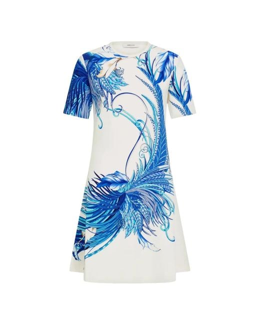 Ferragamo Blue Feather Show Print Dress