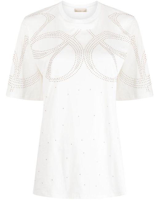 Elie Saab White Stud-Embellished Cotton T-Shirt