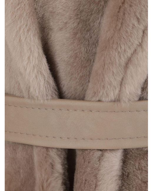 Manteau en peau lainée à taille ceinturé Max Mara en coloris Brown