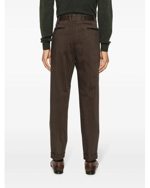 Dell'Oglio Gray Herringbone Cotton-Blend Tapered Trousers for men