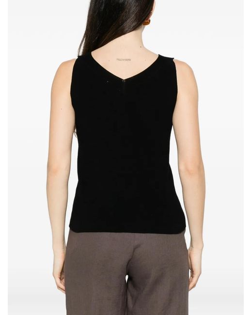 Panicale Black Bead-Embellished V-Neck Top