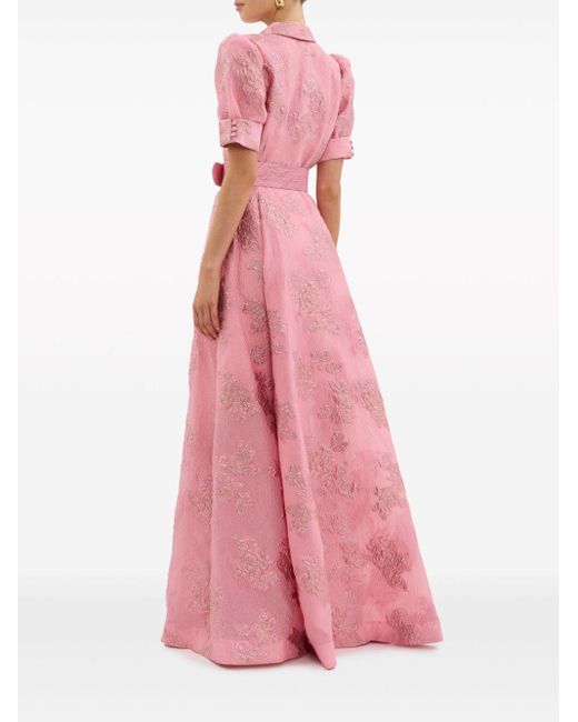 Rebecca Vallance Pink Annette Abendkleid aus blumigem Brokat