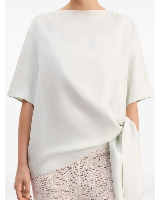 Loulou de Saison White Mano Gathered Knot Silk Top
