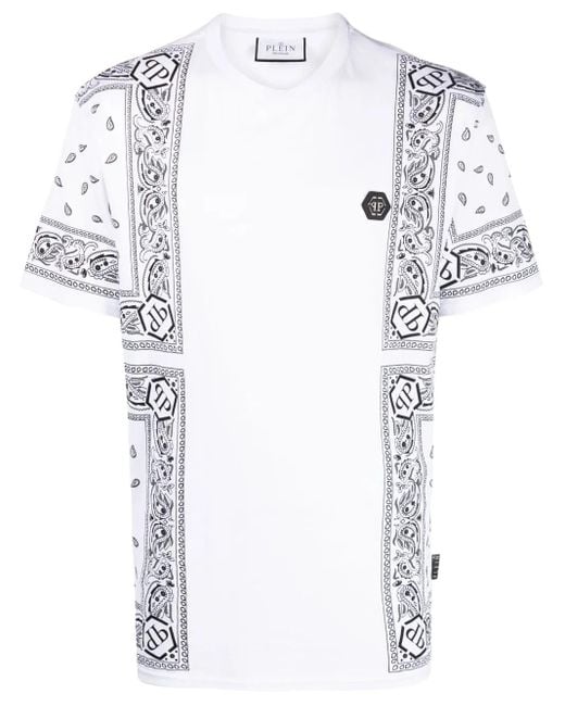 Philipp Plein White Bandana-Print Short-Sleeve T-Shirt for men